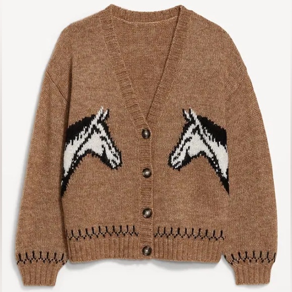 Old Navy Sweaters - Old Navy Camel Button-Front Horse Intarsia Cardigan